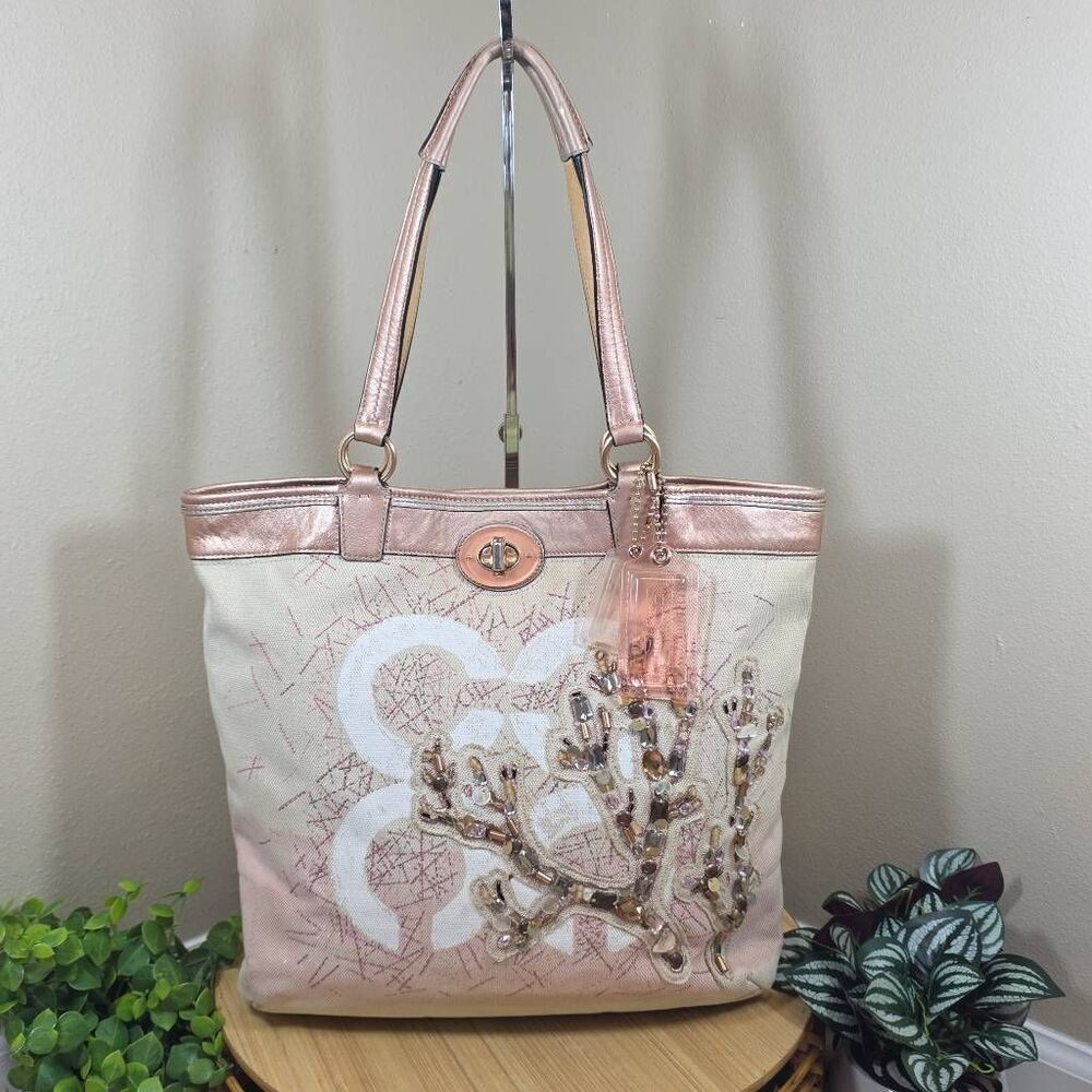 Coach Audrey "Leigh" Slim Tote – Coral Canvas